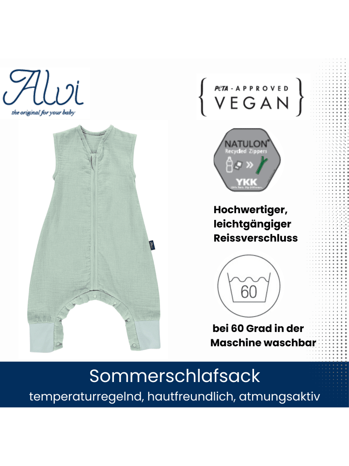 Alvi Sleep-Overall Mull-Schlafsack light Exklusiv in Hellgrün günstig kaufen