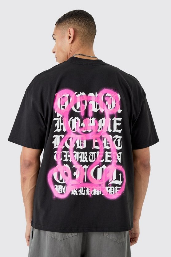 Oversize T-Shirt mit Gothic Graffiti Teddy Print