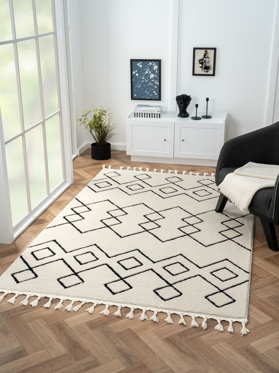 MyFlair Teppich Moroccan Heaven, 160 cm x 230 cm, Farbe weiß, rechteckig, Florhöhe 19mm