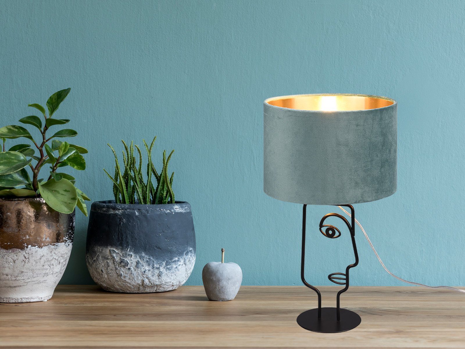 meineWunschleuchte LED Tischleuchte, LED wechselbar, warmweiß, groß-e ausgefallen-e Design-er Fensterlampe Lampenschirm Samt, H 42cm
