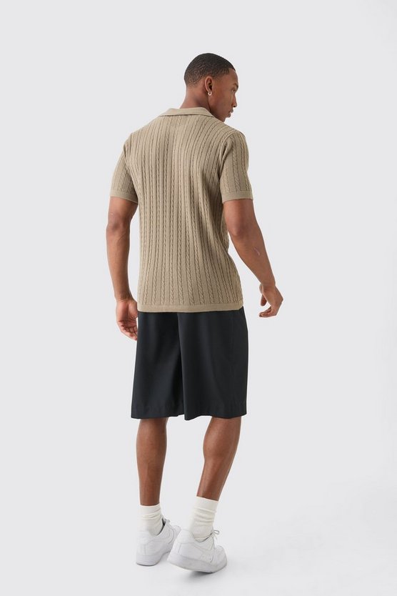 Regular Zopfmuster-Poloshirt mit Kragen
