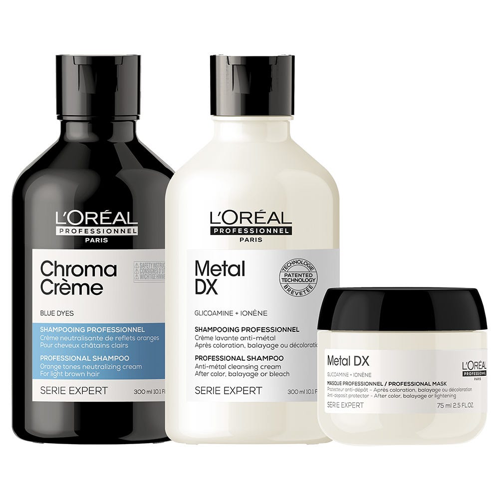 L'Oréal Professionnel Paris Serie Expert Metal DX Shampoo + Chroma Creme Blau Bundle