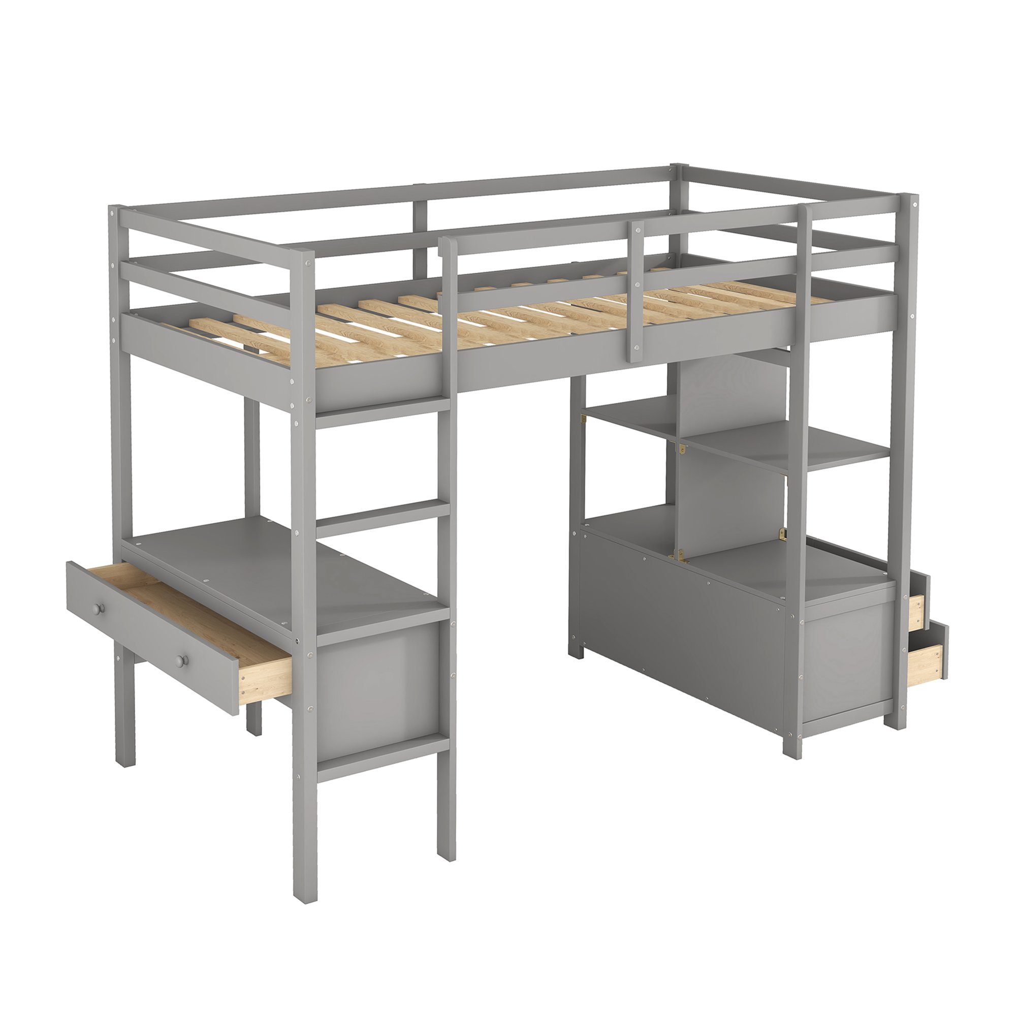 HAUSS SPLOE Etagenbett Kinderbett Hochbett Bettgestell mit Schreibtisch und Schubladen (mit Stauraumschubladen, mit Unterbettschreibtisch), 90 x200cm
