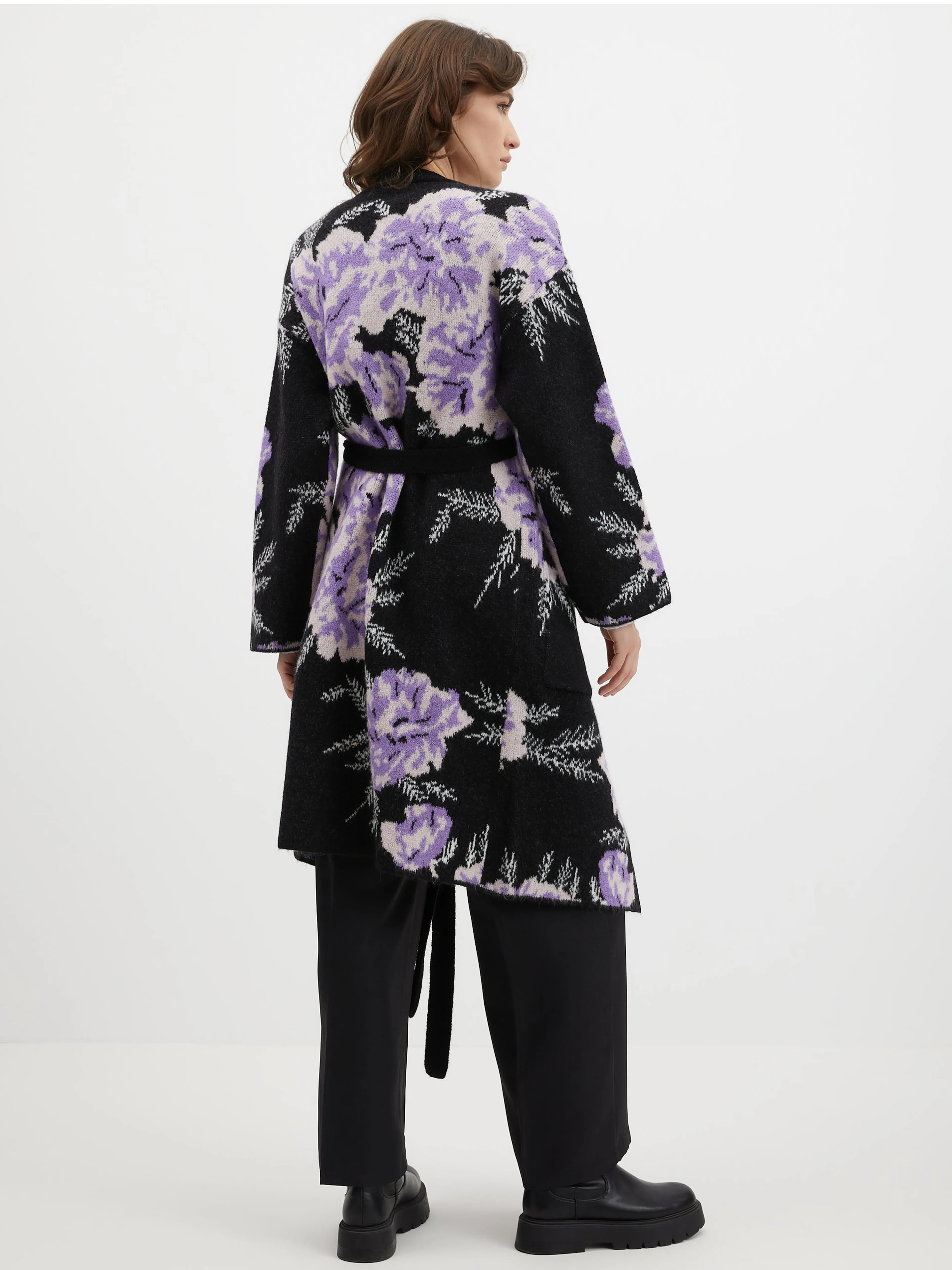 Schwarz-lila Damen Cardigan mit Blumenmuster ORSAY