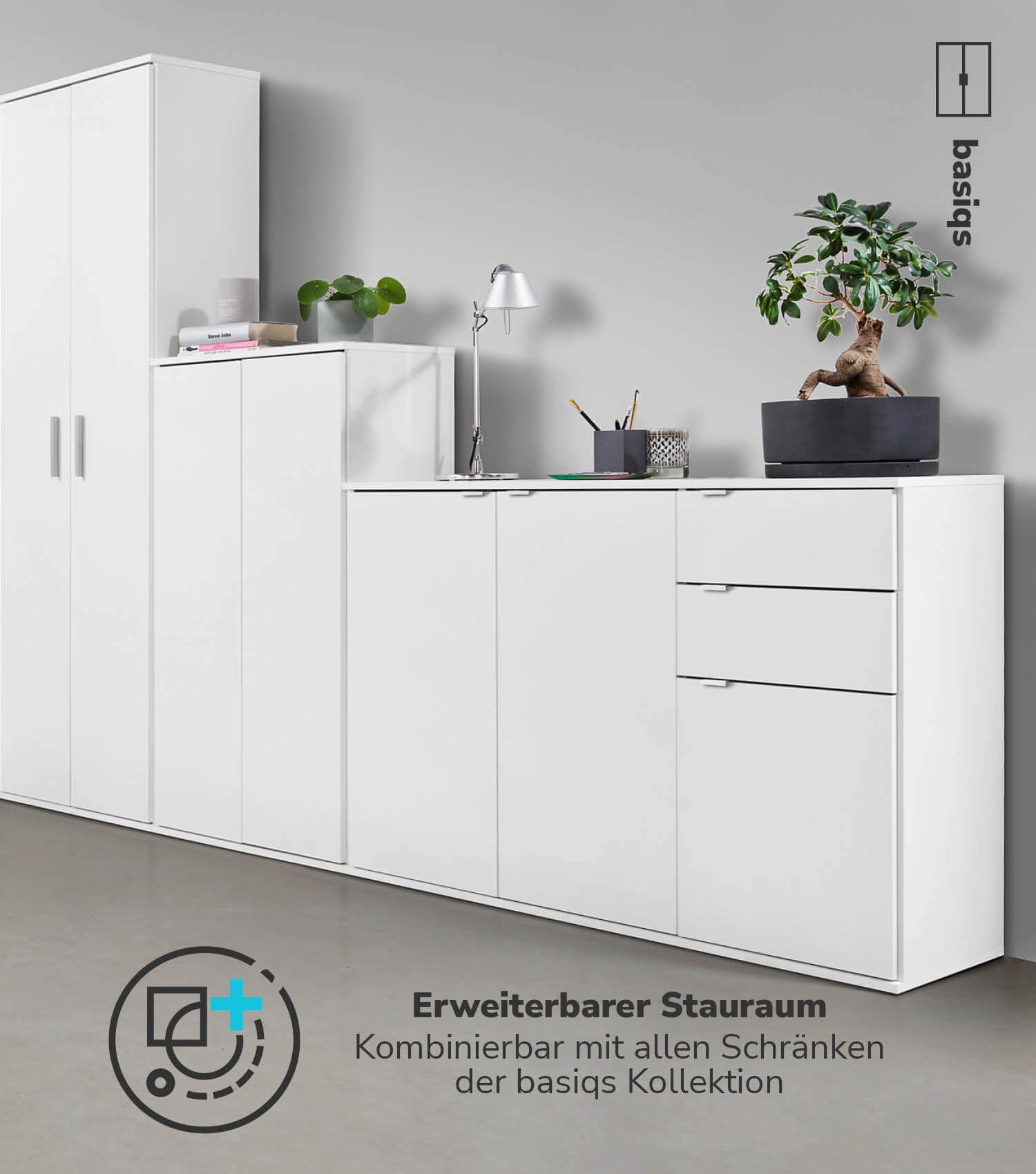 mokebo Sideboard Die Elegante (mit Schubladen & Fächern), Kommode, Highboard oder Anrichte mit Metallgriffen in Weiß