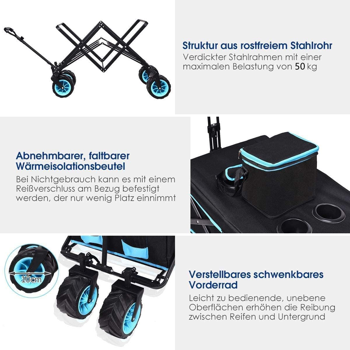 Costway Bollerwagen faltbar mit Dach bis 50 kg belastbar