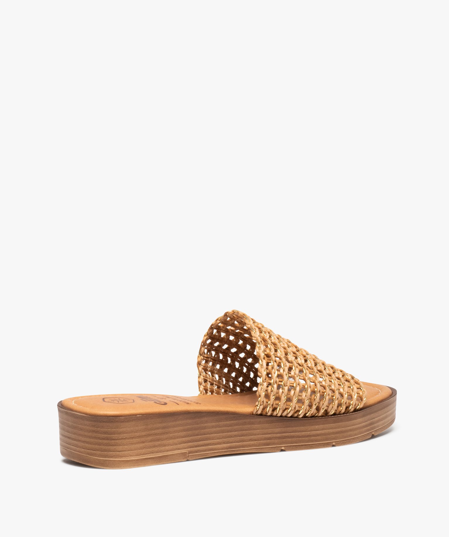 Mules femme à talon plat avec bandeau tressé irisé camel | GEMO