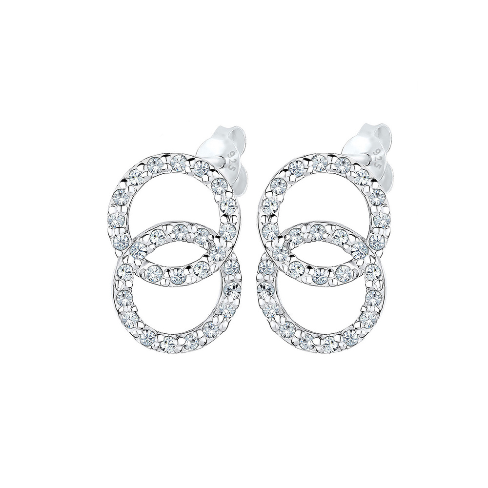 Elli Elli Boucles d'Oreilles Geo Cercle Cristail  Femme  (925/1000) Argent Boucles d'oreilles