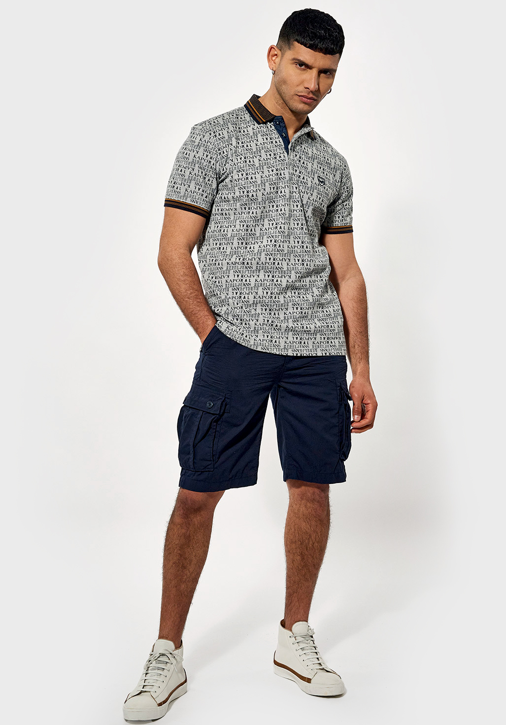 BORKY  Polo régular gris Homme imprimé allover en 100% coton