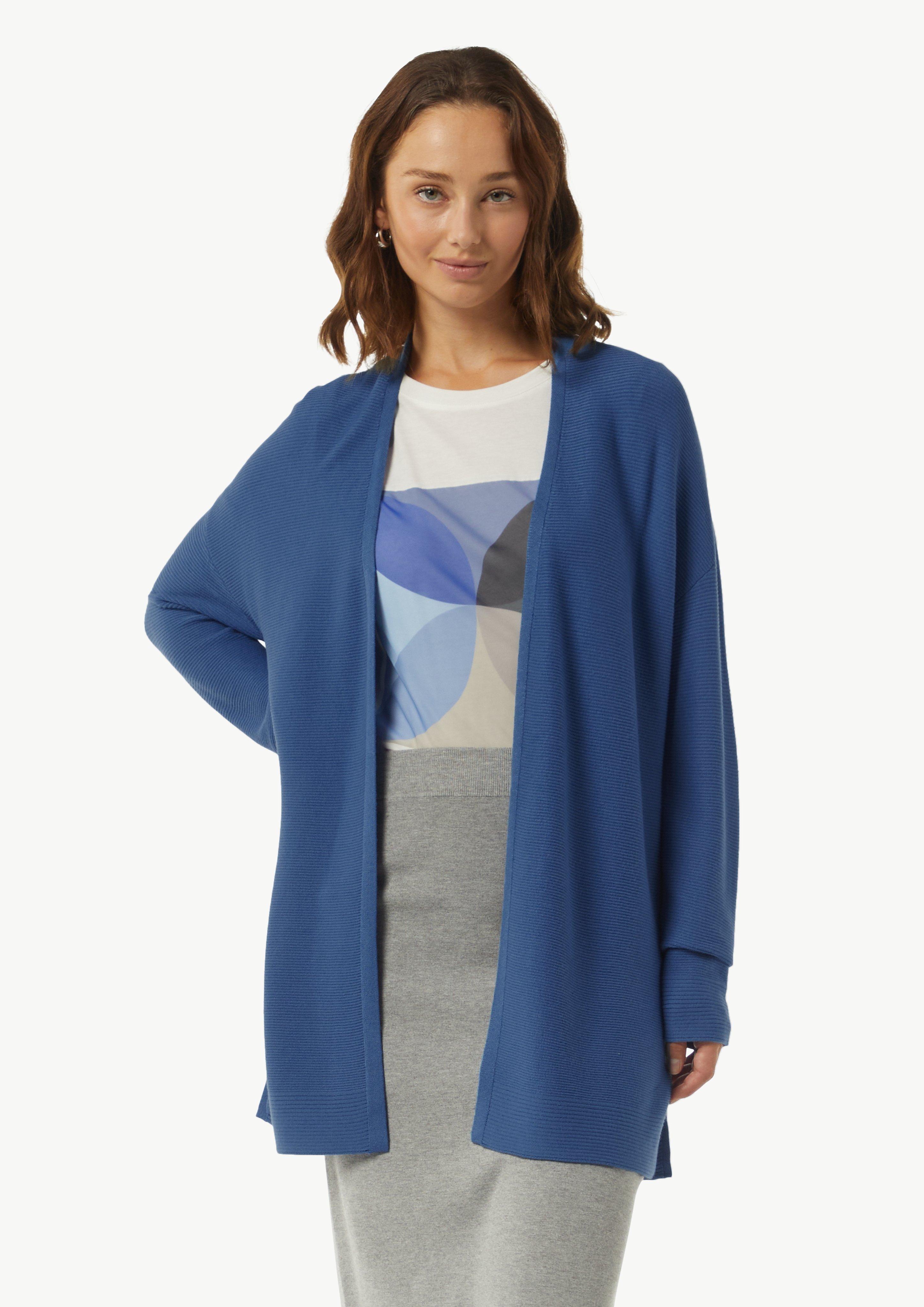 Gerippte Strickjacke im Relaxed Fit - blau
