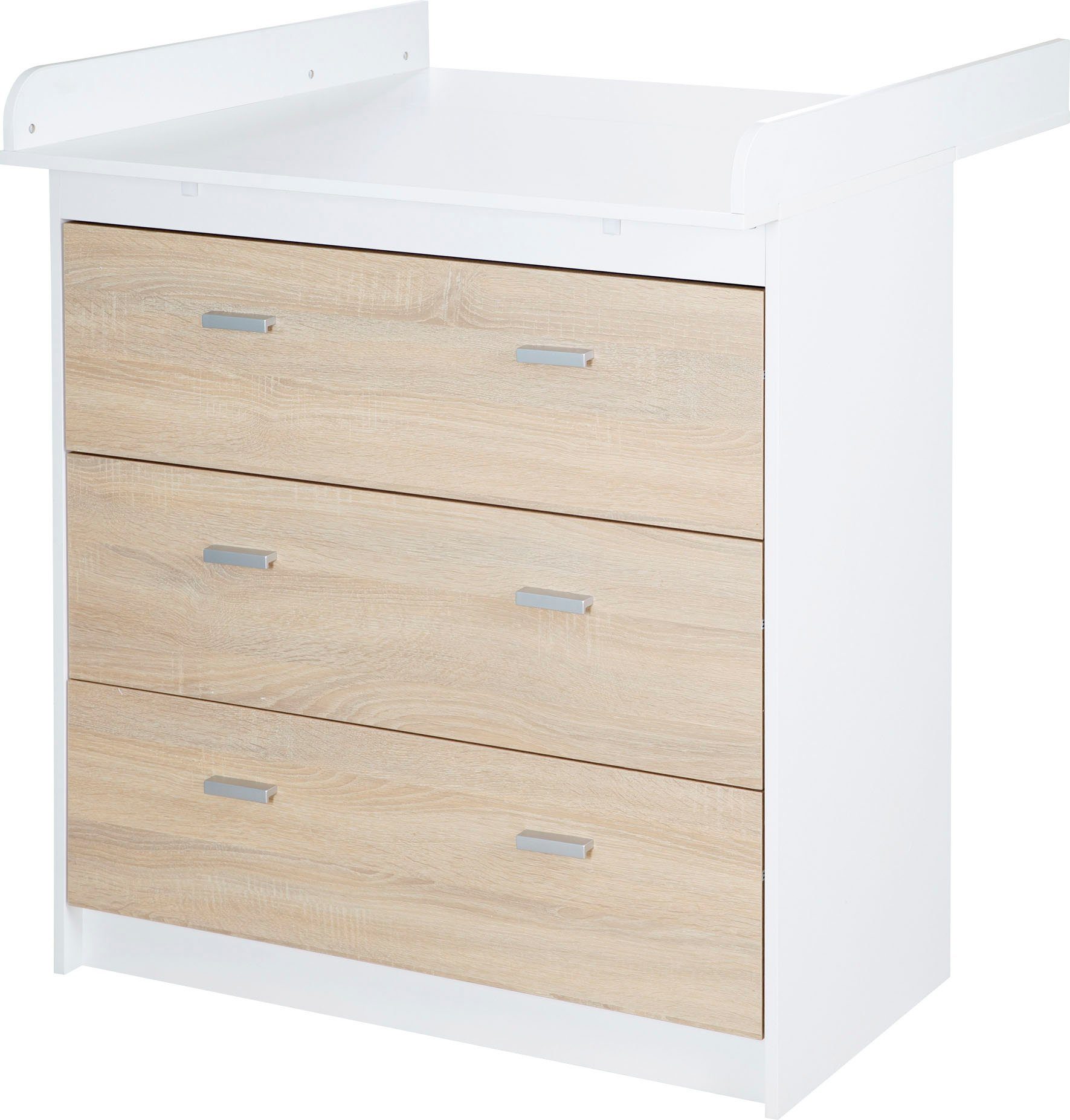 roba® Wickelkommode Gabriella, schmal, Weiß / Sonoma Eiche, Wickeltisch mit abnehmbarem Wickelansatz