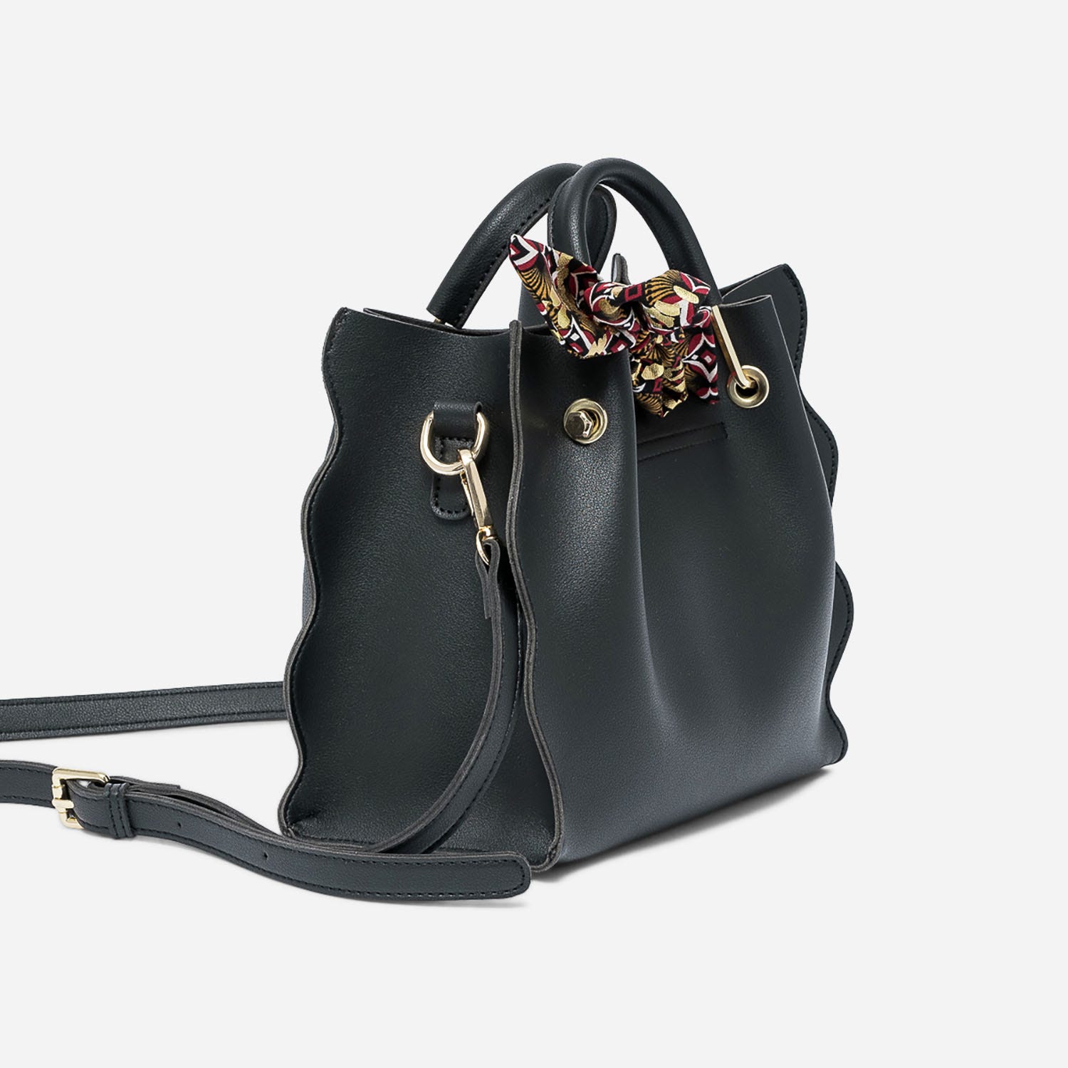 Sac à main noir à ruban imprimé