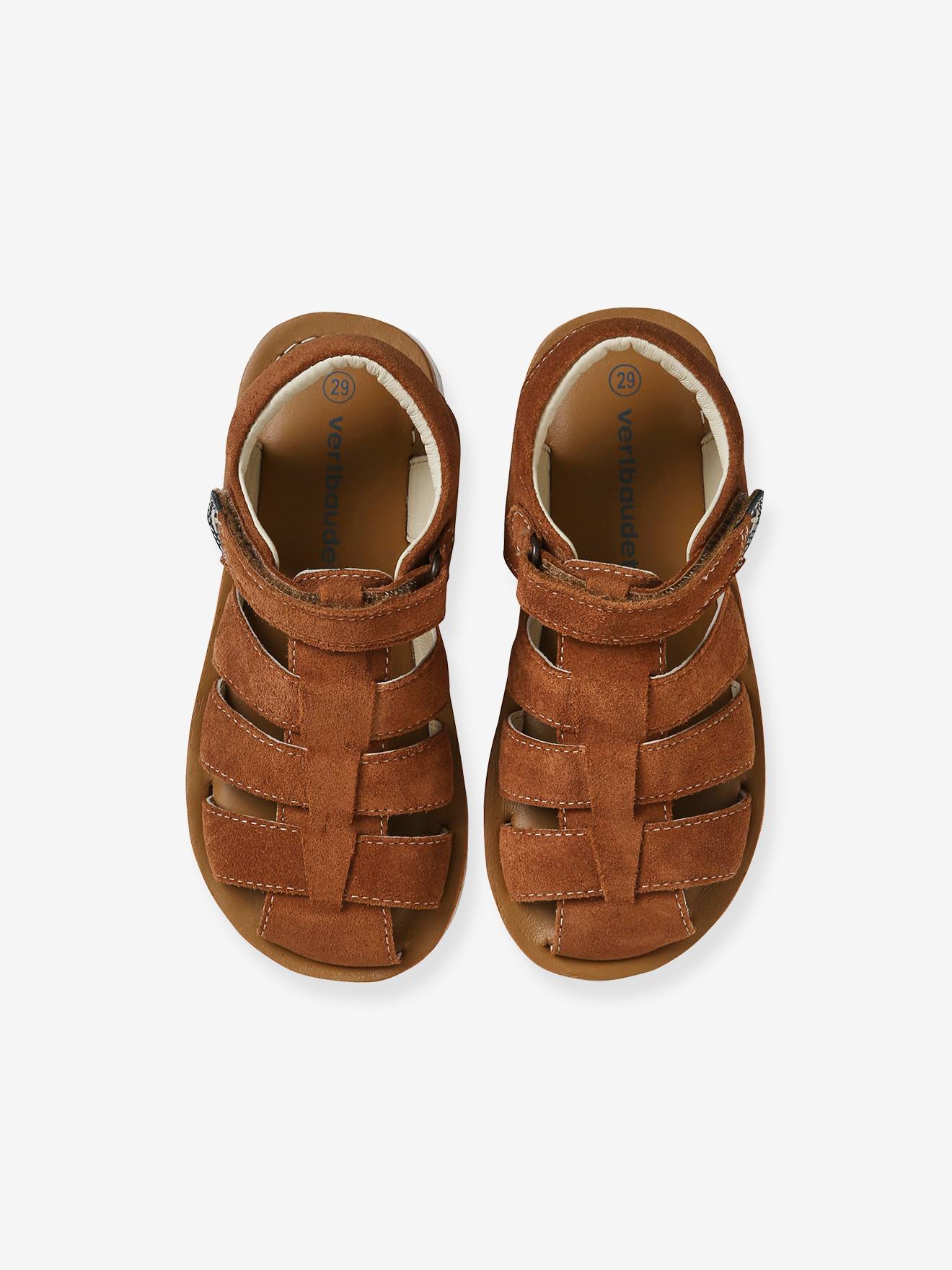 Sandales cuir scratchées garçon kaki
