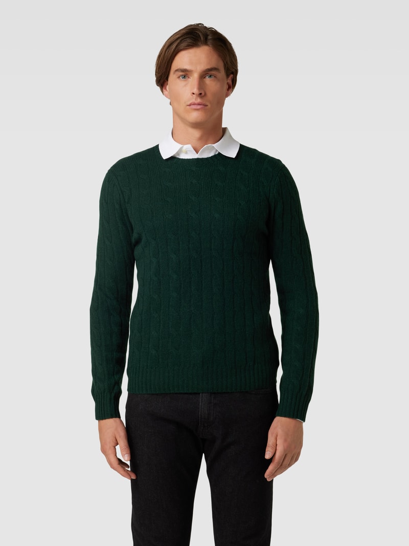Kaschmirpullover mit Zopfmuster in dunkelgrün
