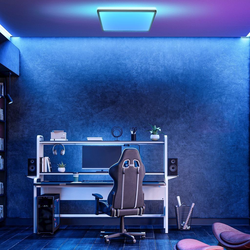 B.K.Licht Deckenleuchte RGBW LED Panel dimmbar 42x42cm ultra-flach 22W 2700Lm schwarz BKL1552, Dimmfunktion, LED fest integriert, Farbwechsler, Neutralweiß