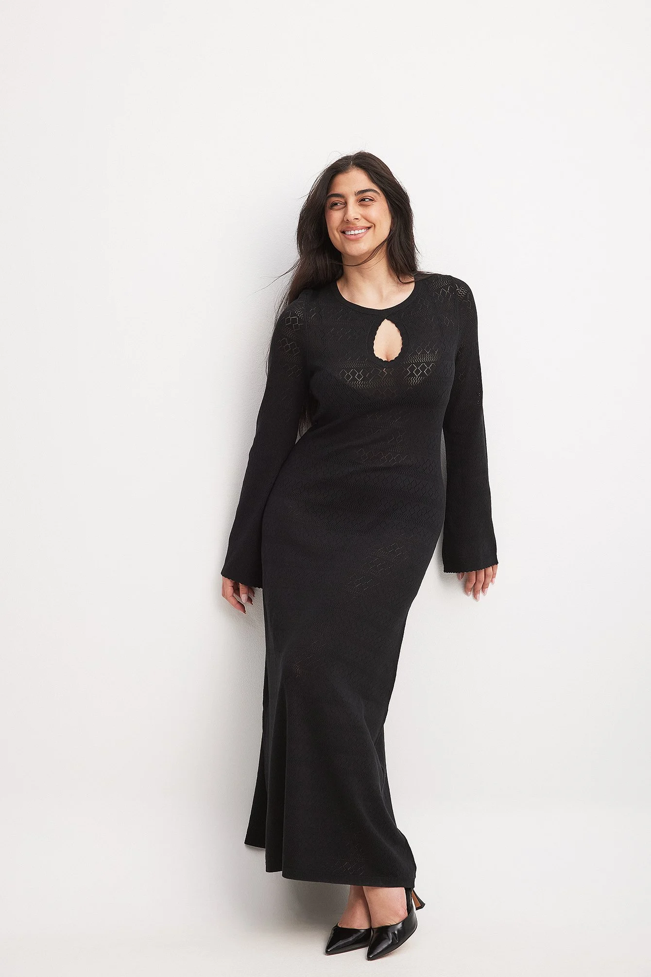 Fein gestricktes Maxikleid mit Schlüssellochausschnitt