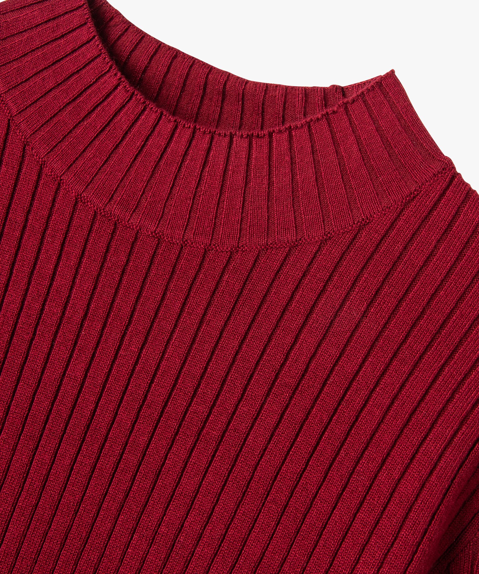 Pull fille court à col cheminée en maille ctelée rouge fonce | GEMO