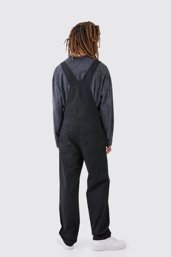 Lockere Twill-Latzhose mit Logo und Reißverschluss