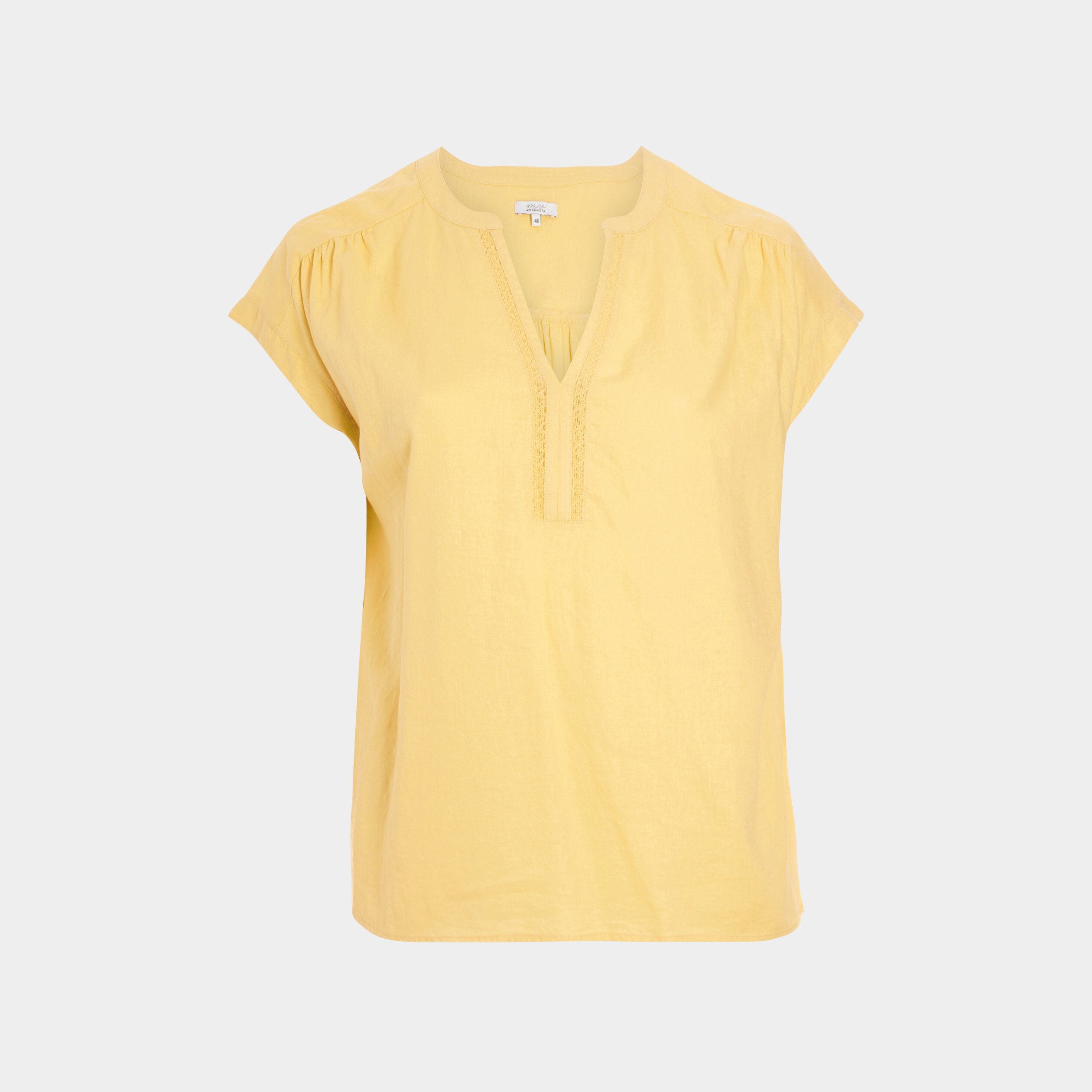 Blouse en lin manches courtes jaune clair femme grande taille | La Halle