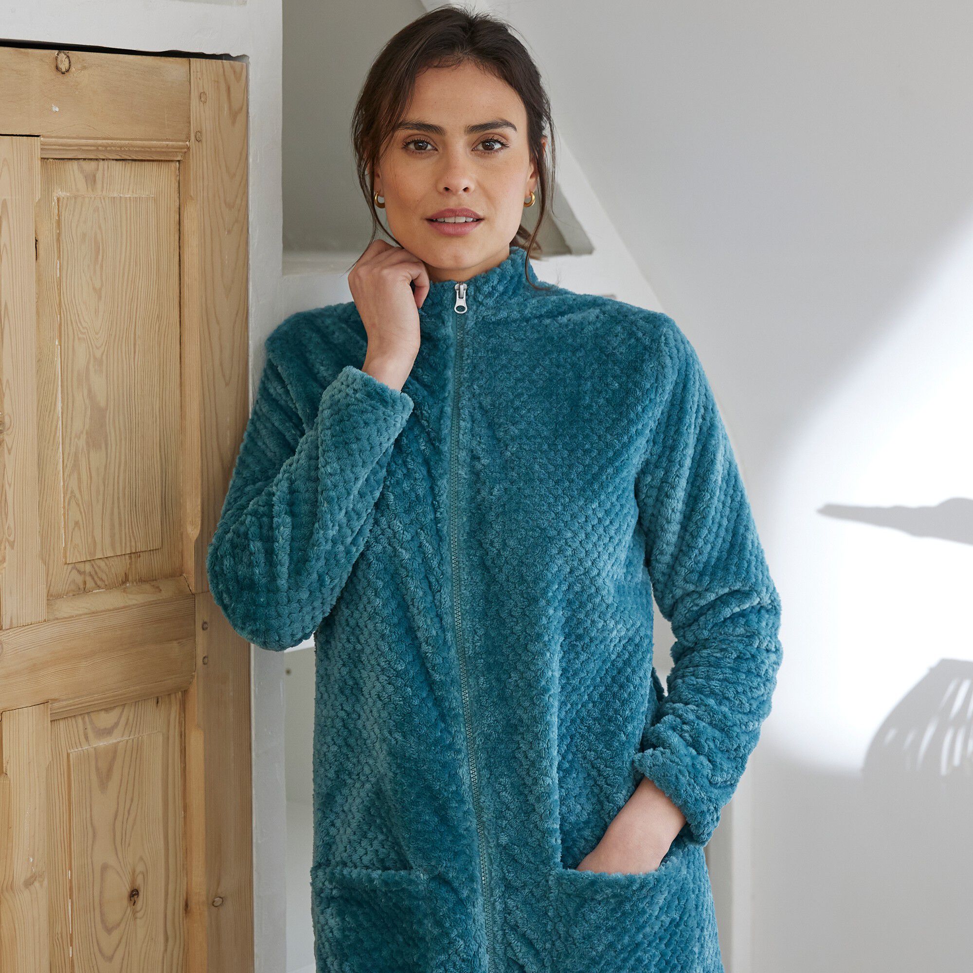 Robe de chambre zippée maille polaire texturée