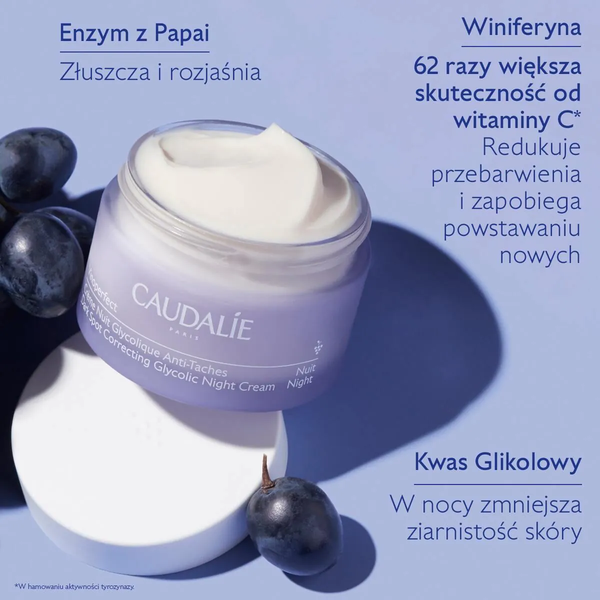 Caudalie Vinoperfect glikolna noćna krema za promjenu boje kože