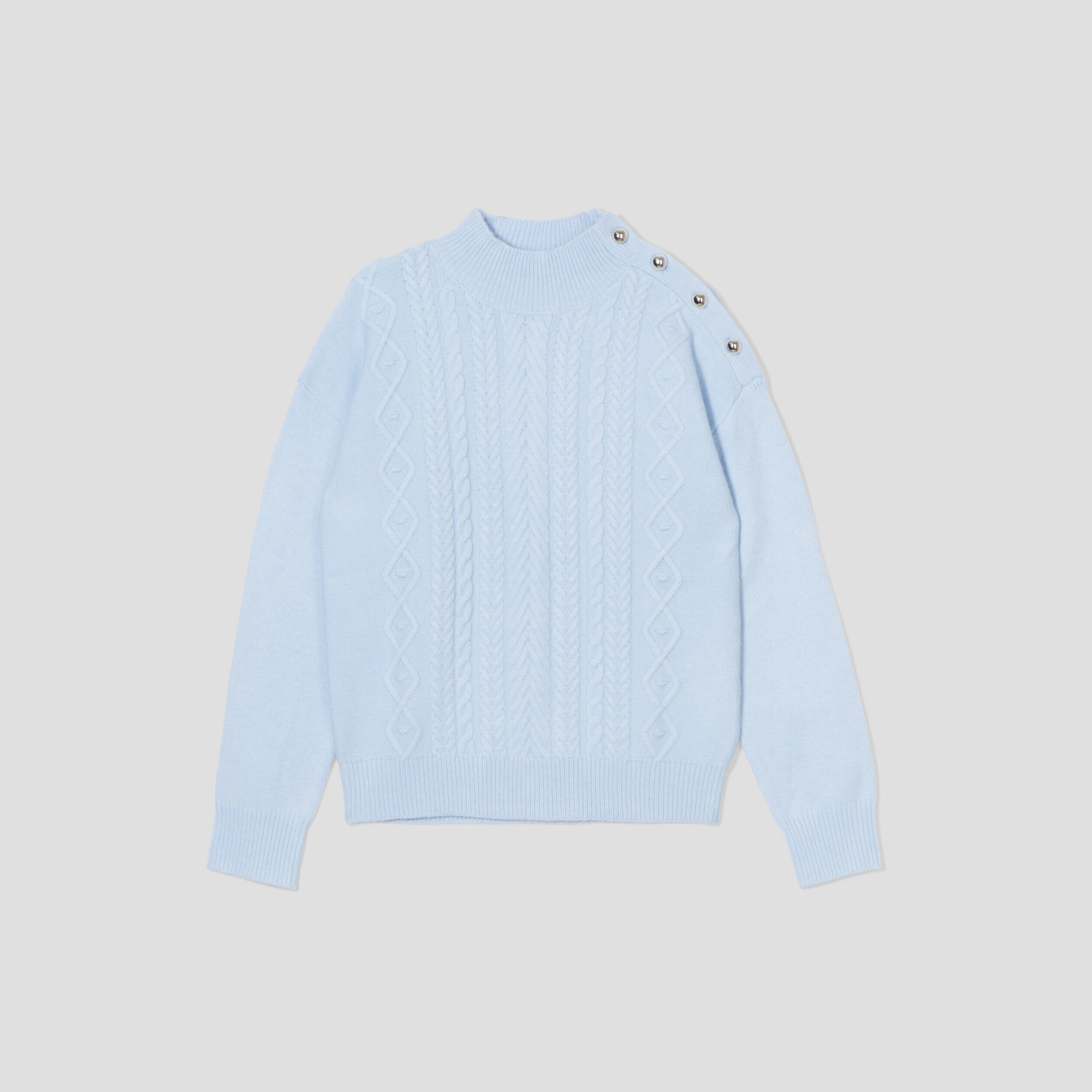 Pull col montant avec torsades bleu pastel femme | Cache Cache