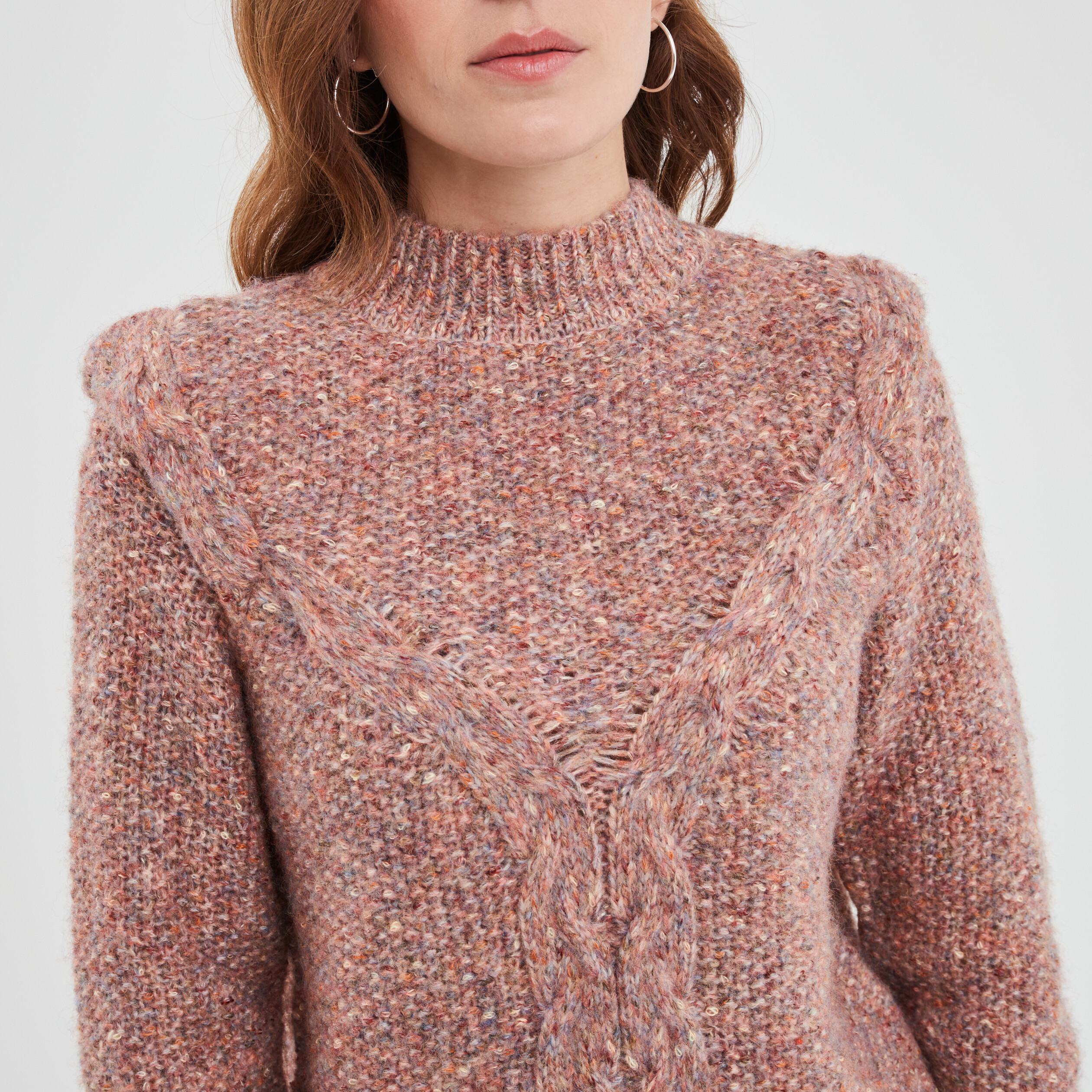 Pull détails torsades col montant rose clair femme | La Halle