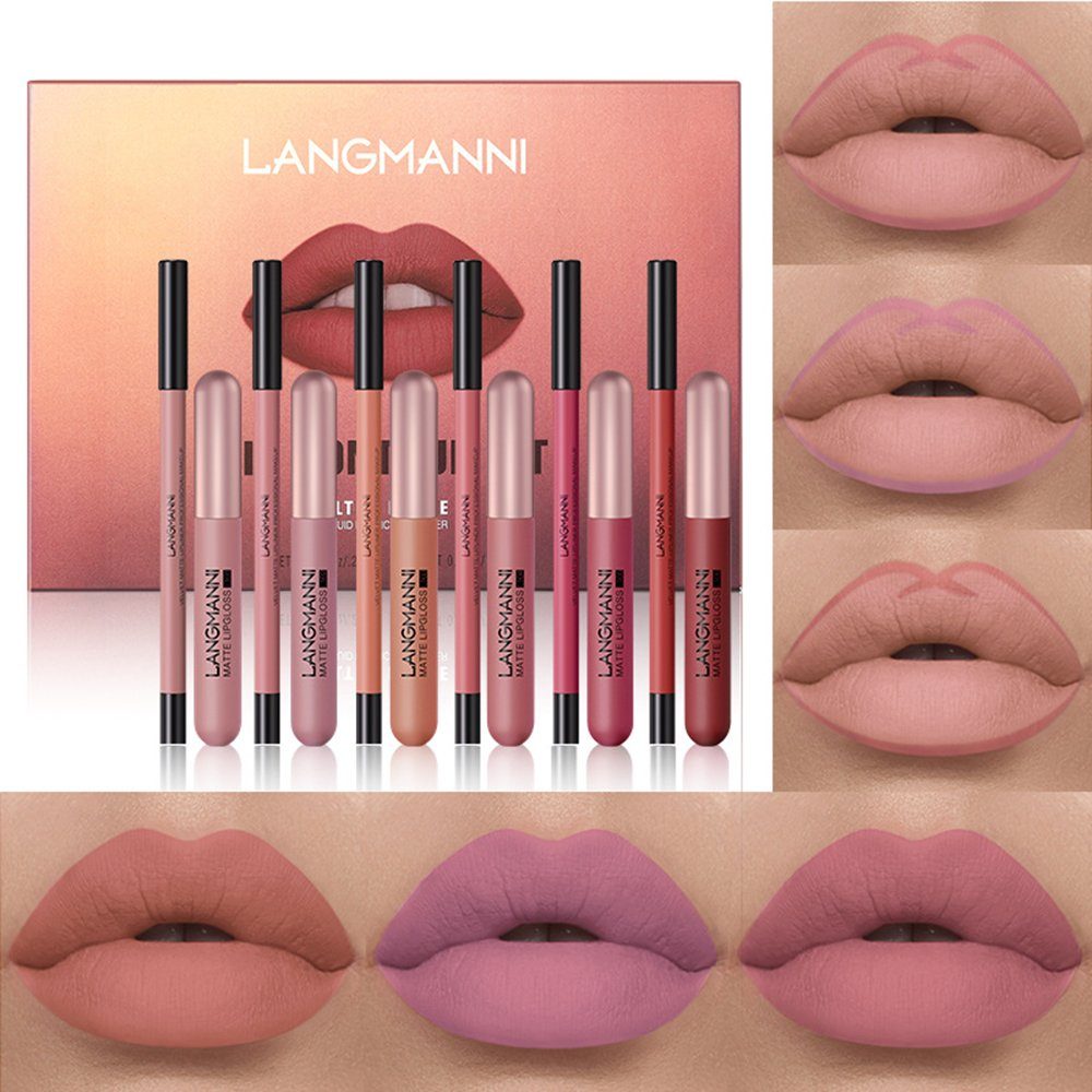 Haiaveng Lippenstift-Set 12Pcs Lip Liner und Lippenstift Set Matte Nude Lips Set, lang anhaltender wasserfester Lippenstift