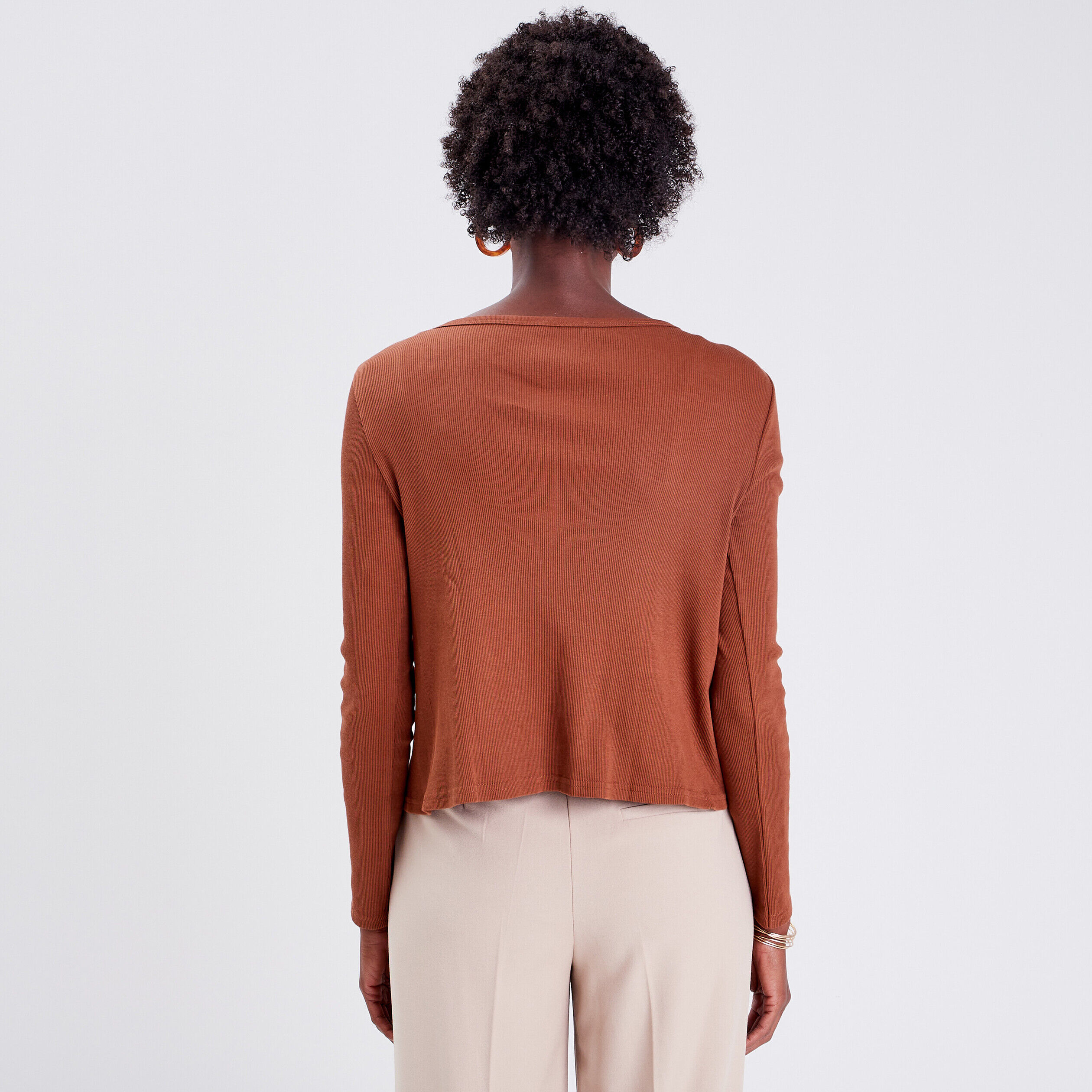 Gilet manches longues marron femme | Cache Cache