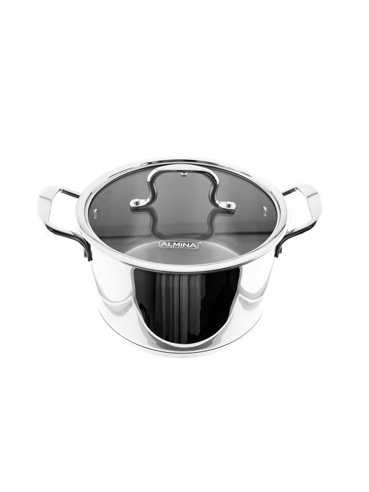 Almina Hochwertiges Kochtopf aus Edelstahl mit Metallgriff in Silber günstig kaufen