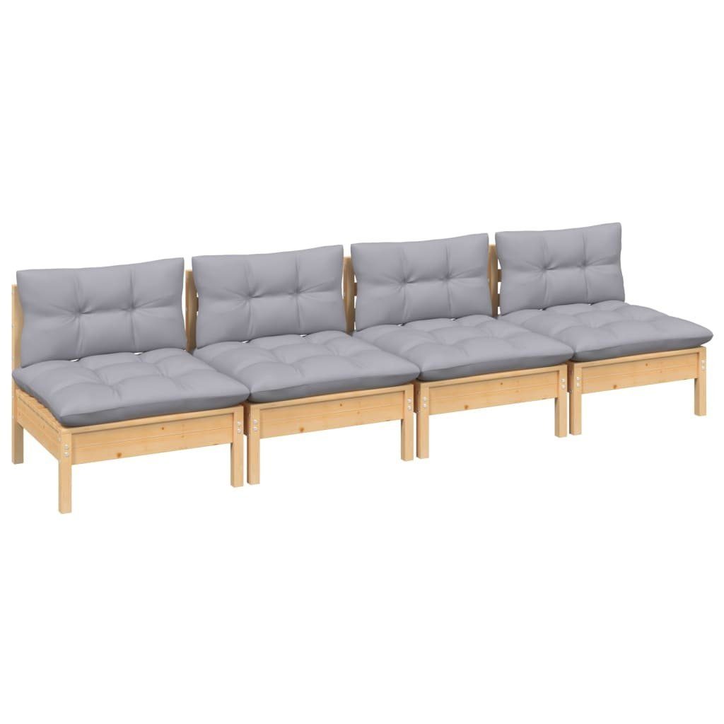 vidaXL Loungesofa 4-Sitzer-Gartensofa mit Grauen Kissen Massivholz Kiefer, 1 Teile