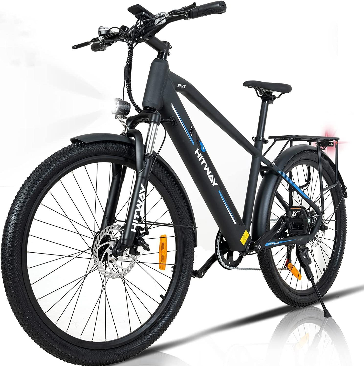 HITWAY E-Bike Elektrofahrrad 26 Zoll Pedelec E-Citybike 36V 12Ah, 7 Gang Shimano Shimano Schaltwerk, Kettenschaltung, Heckmotor, 432 Wh akku, 35-90km Hardtail E-MTB Pedalassistenzmodus Shimano 7 GANG