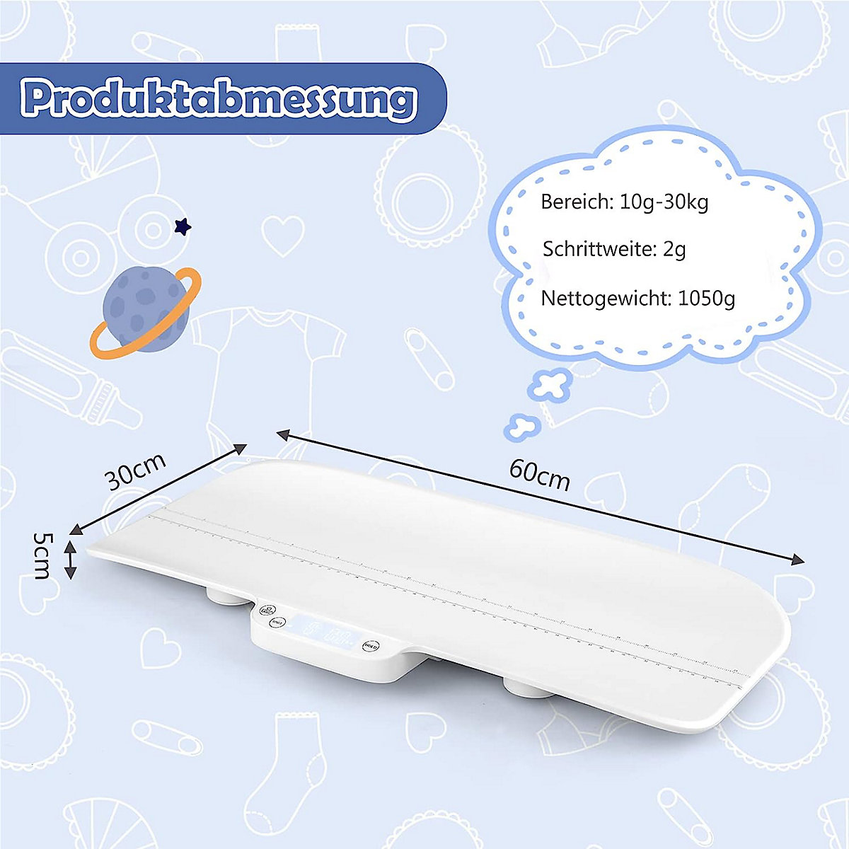 Babywaage Digtal LCD-Bildschirm bis 30kg 4 Messmodi