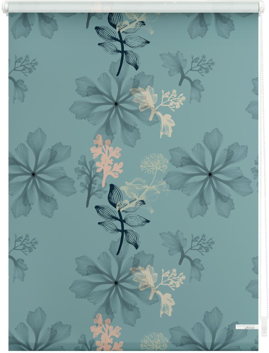 Seitenzugrollo Rollo Klemmfix, ohne Bohren, blickdicht, Aqua Floral - Blau, LICHTBLICK ORIGINAL, blickdicht, freihängend, Klemmfix
