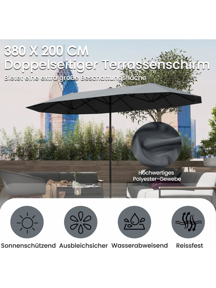 COSTWAY Doppelsonnenschirm 380x200cm XXL in Anthrazit günstig kaufen onesize