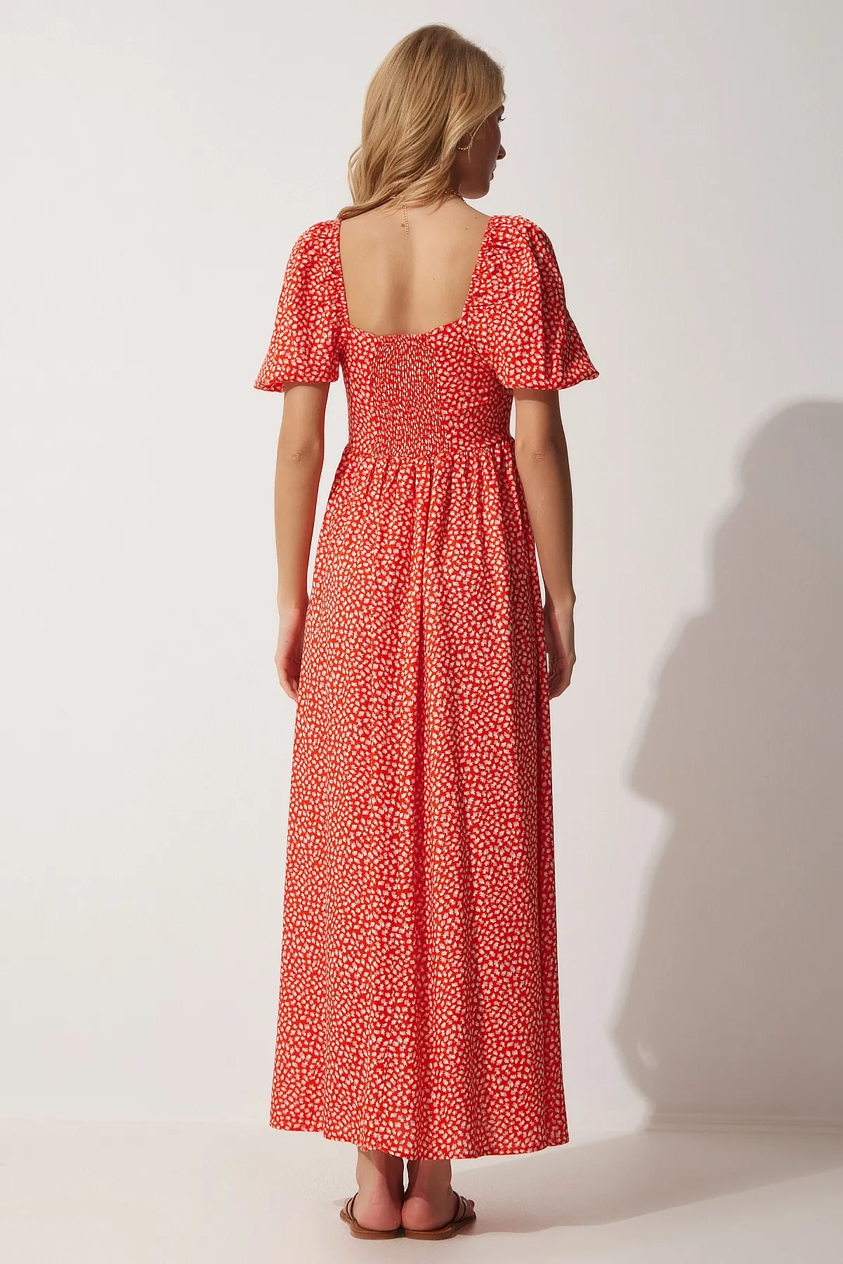 Happiness İstanbul  Damen-Sommerkleid mit Granatapfel-Blume, Carmen-Kragen, Blumenmuster, DK00151
