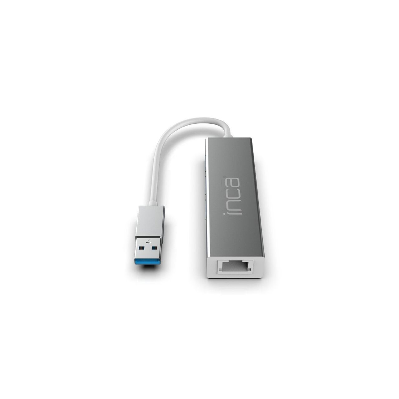 Inca USB-Hub X4 USB 3.0   Ethernet RJ45 USB-Multiport USB-Adapter Silber