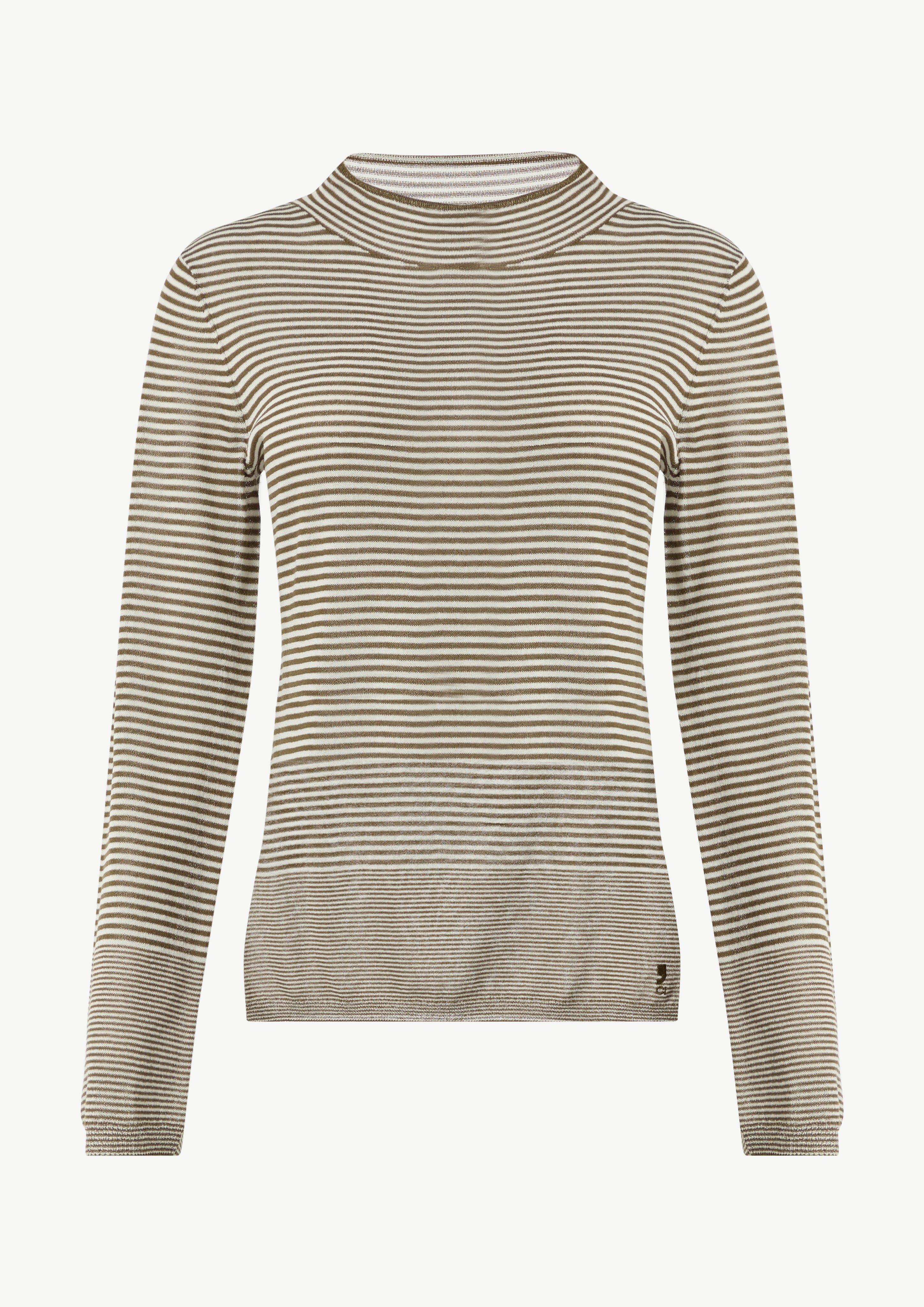 Leichter Strickpullover mit angedeutetem Stehkragen - helles olivgrün