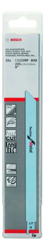 Bosch Blue Zubehör 2608657552 S1122BF Säbelsägeblatt 2608676552 Flexibel für Metall 225 mm 25 Stück