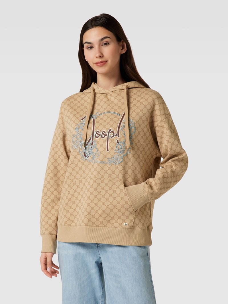Hoodie mit Label-Print in camel