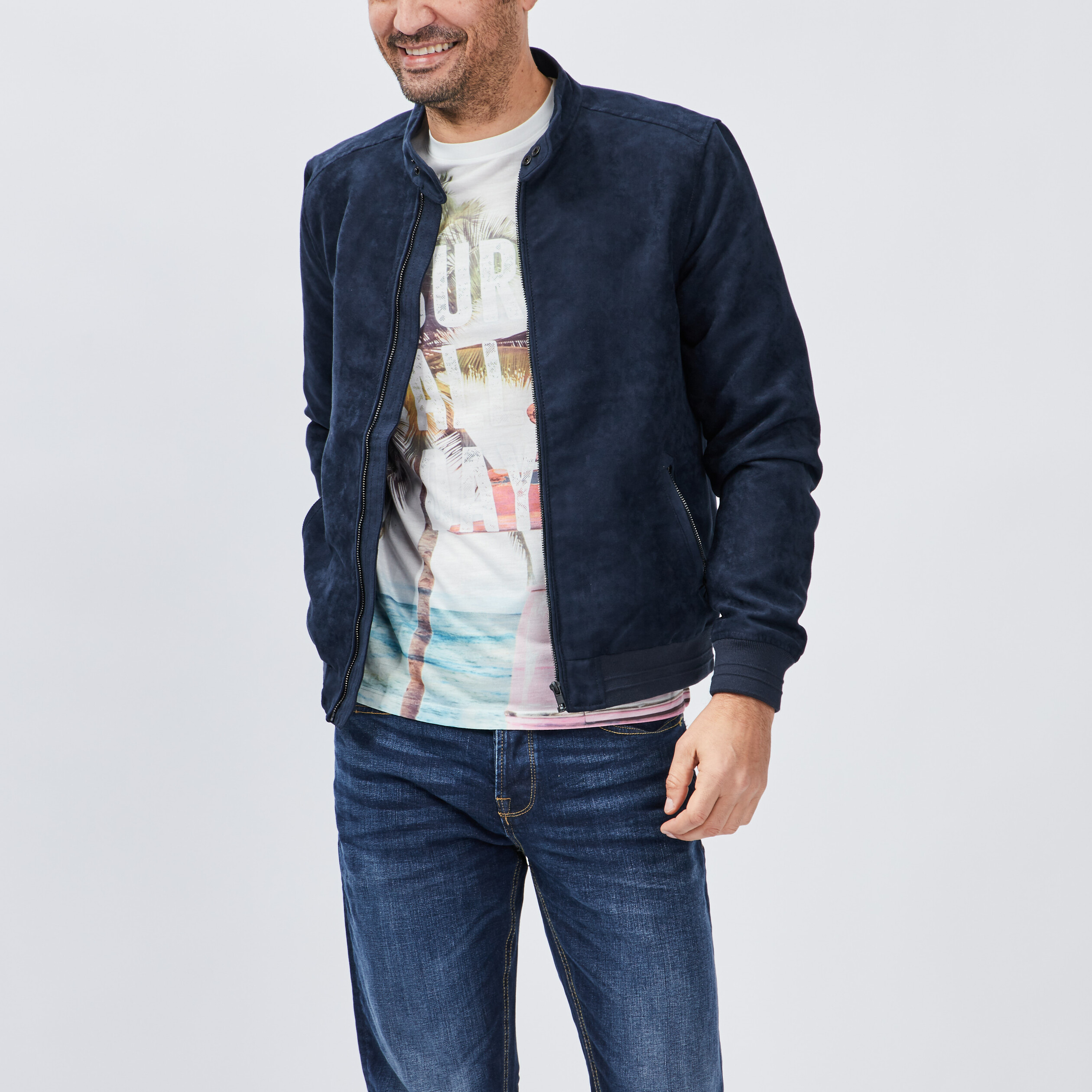 Blouson droit zippé bleu marine homme | La Halle
