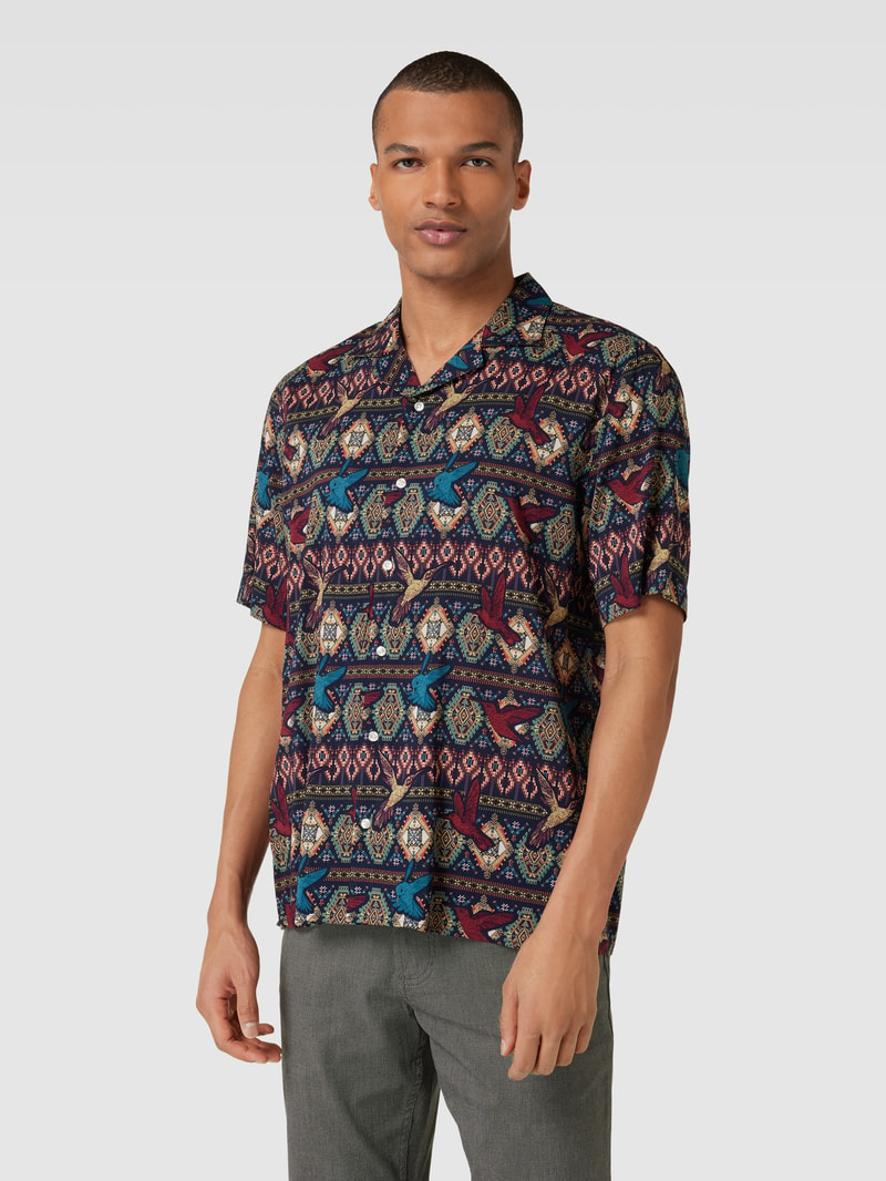 Relaxed Fit Freizeithemd mit floralem Allover-Muster in schwarz