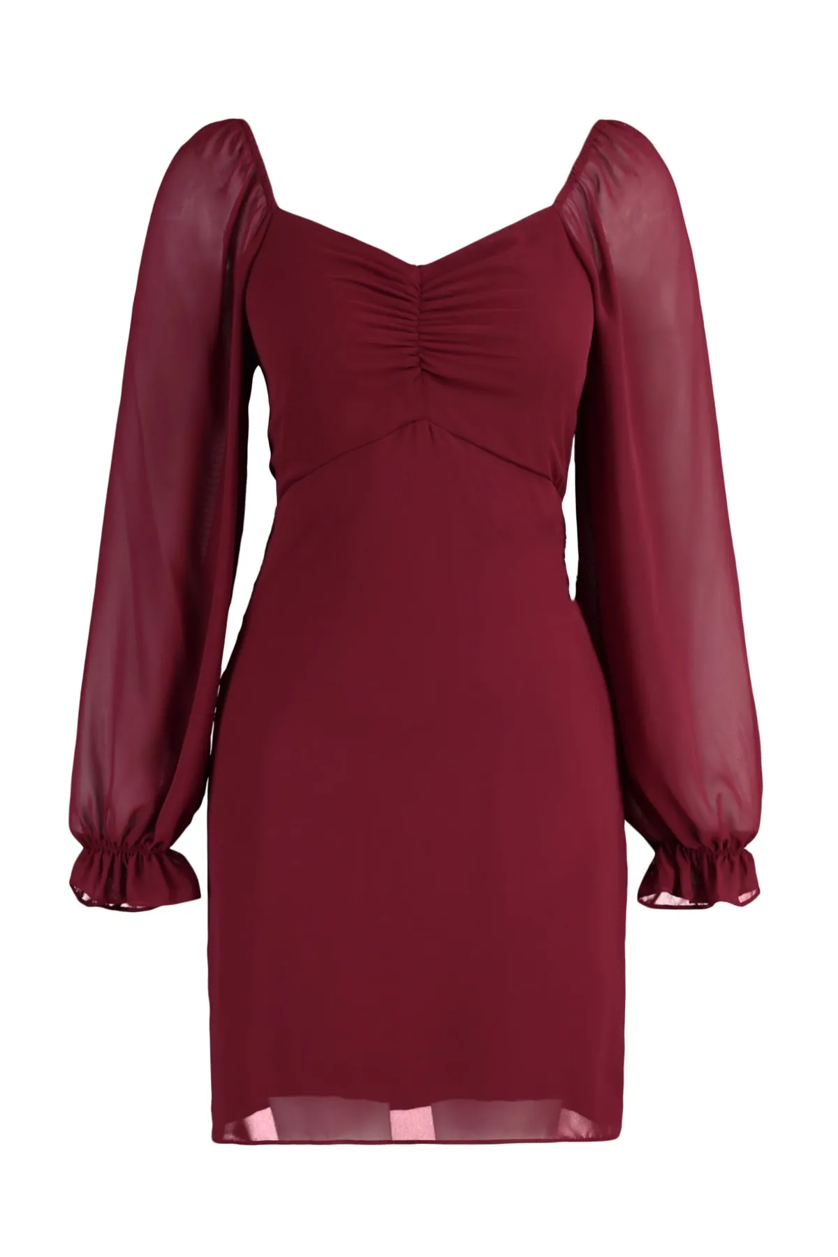 Trendyol Collection  Burgunderfarbenes Webkleid mit herzförmigem Kragen TWOAW23EL01085