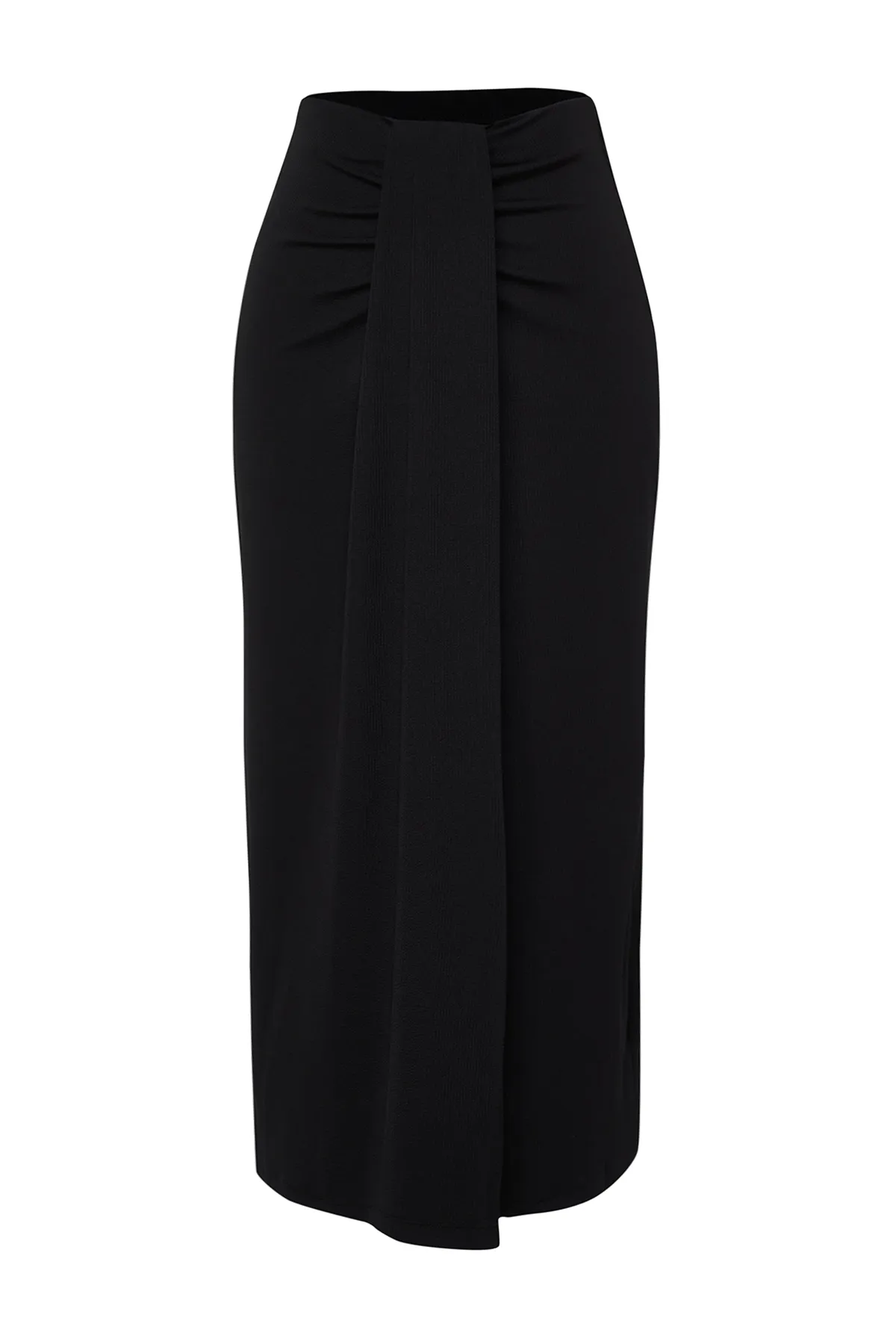 Trendyol Collection  Schwarzer dehnbarer Midirock mit Raffung TWOSS24ET00088