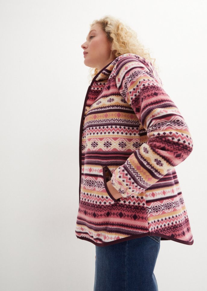 Kapuzen-Fleecejacke mit Norweger-Muster