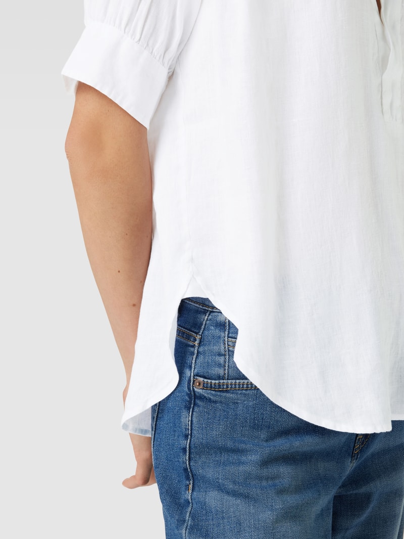 Blusenshirt aus Leinen mit Tunikakragen Modell 'RAYAN' in weiss