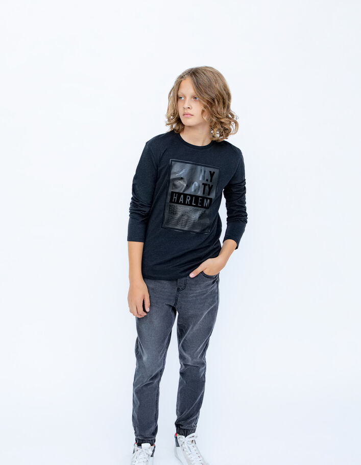 T-shirt noir bio avec cadre et message floqués garçon