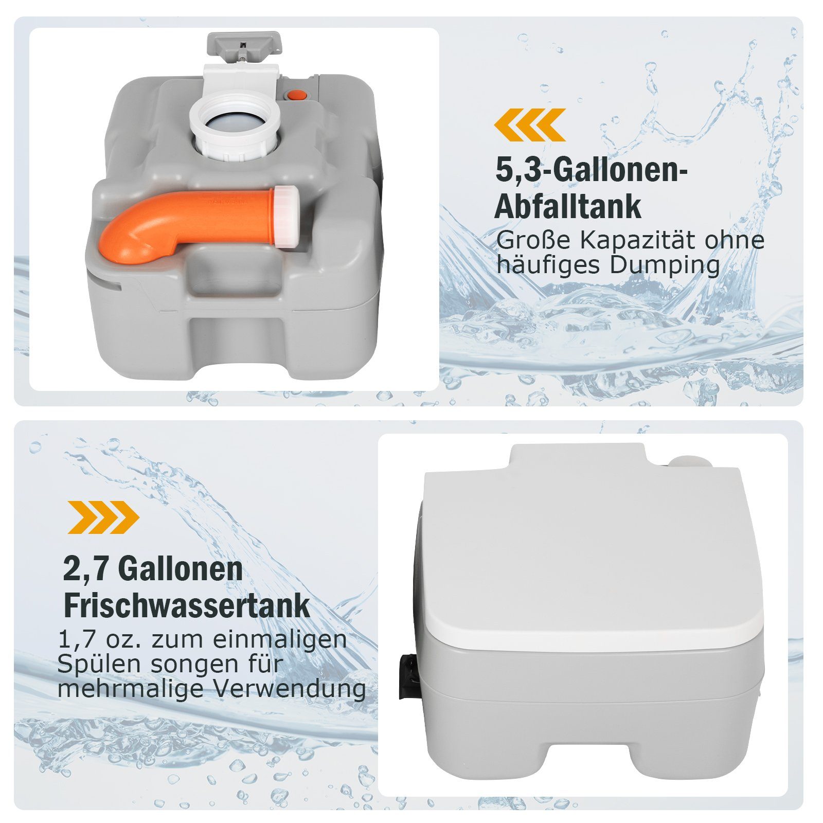 COSTWAY Campingtoilette, mit abnehmbarem Abwassertank, tragbar