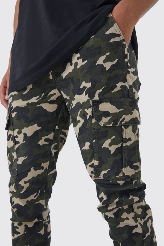 Tall Skinny Camouflage Cargo-Hose mit geteiltem Saum