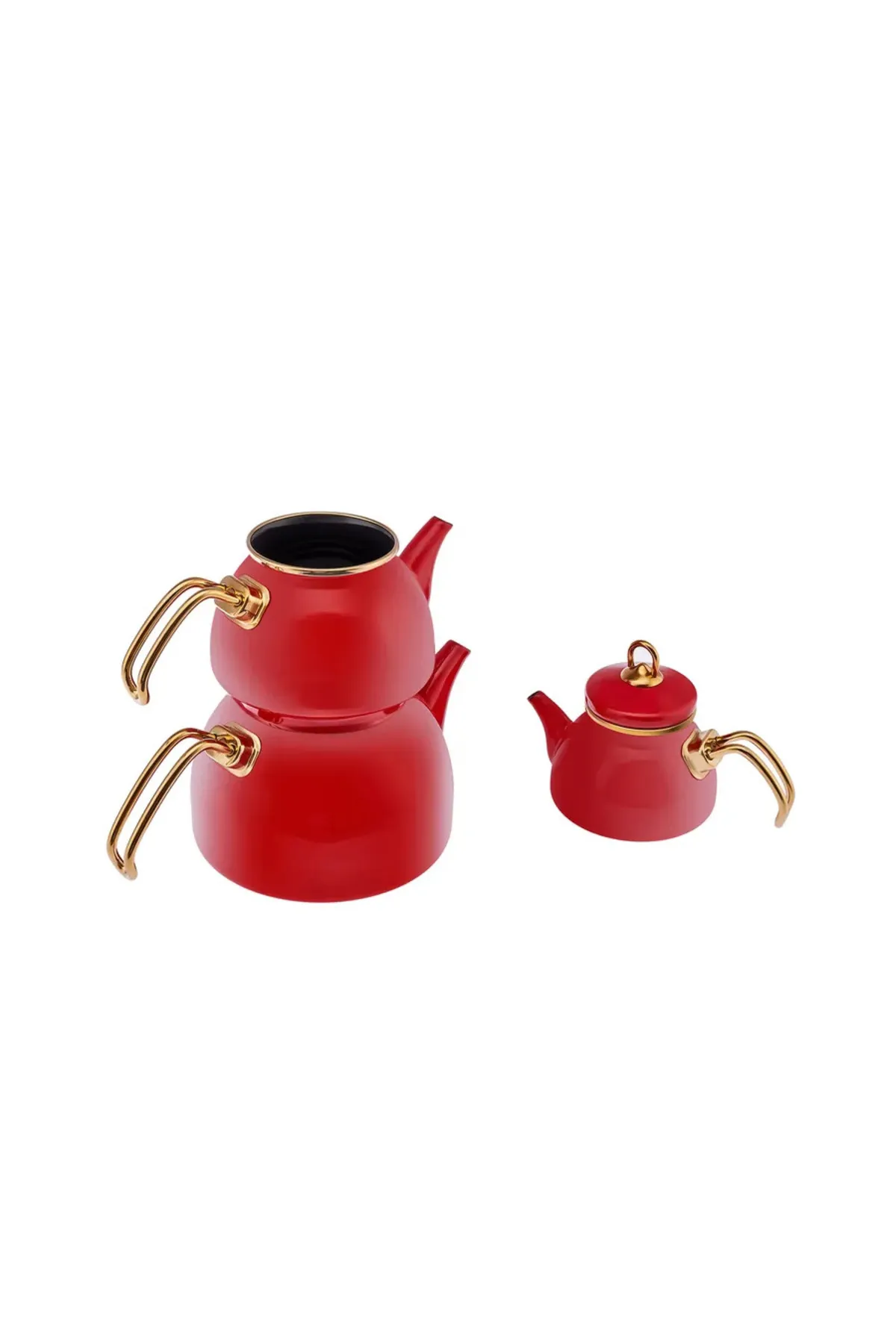 Karaca  Retro Emaye Teekannen-Set, 3 Stück, Rot